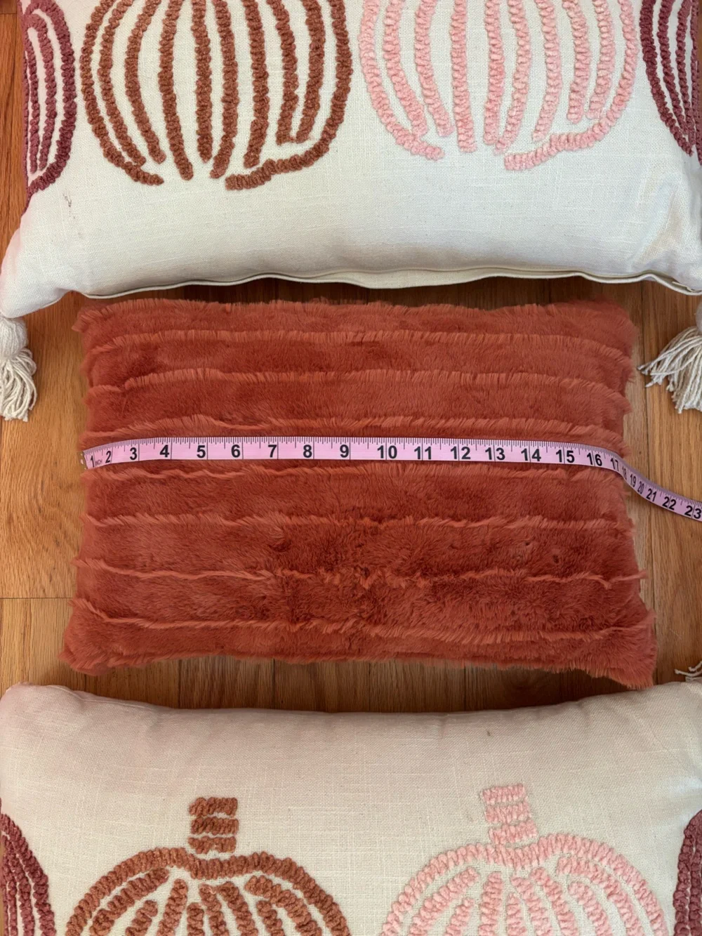 Set of 3 Decorative Pumpkin Accent Pillows in Cream and Rust
